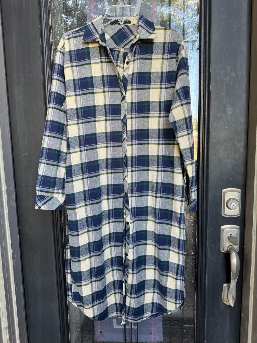 By Together Navy Blue & Yellow Plaid Longline Cotton Shacket Dress M